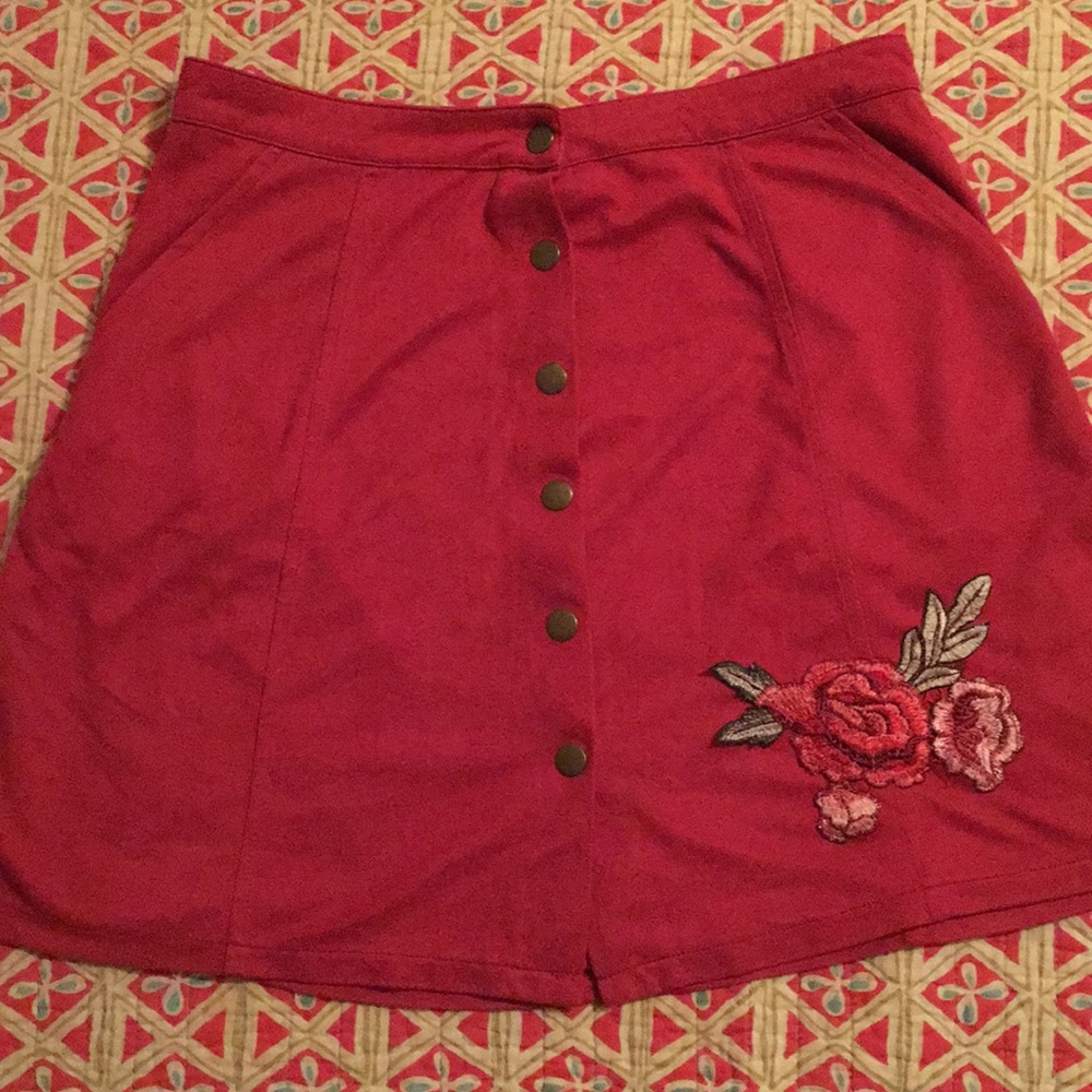 Suede feel embroidered skater skirt